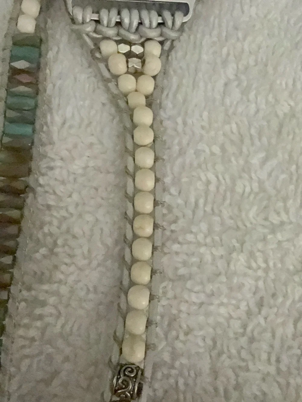 Beaded Wrap Watch Band in Blue, White & Purple